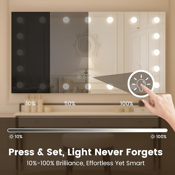 WTTY LED Bathroom Mirror with Lights 84"x32" Hollywood Wall-Mounted Mirror with 3 Color Temperatures, Stepless Dimmable Bulbs, Anti-Fog & Shatter-Proof