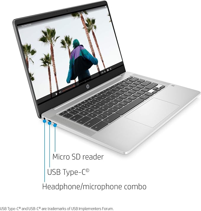 HP 14 Chromebook 14in HD Intel 4-core CPU 4GB RAM 64GB eMMC (Renewed)