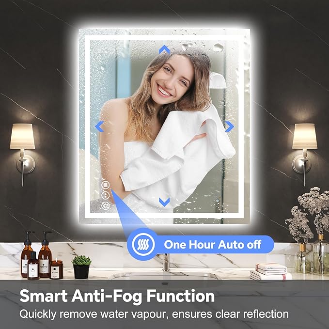 LED Bathroom Mirror 36x30 Inch Anti-Fog Bathroom Mirror with Lights, Wall Mounted Lighted Vanity Mirrors, Dimmable, Backlit + Front Lit, Smart Bathroom Vanity Mirror with 3 Colors Temperature