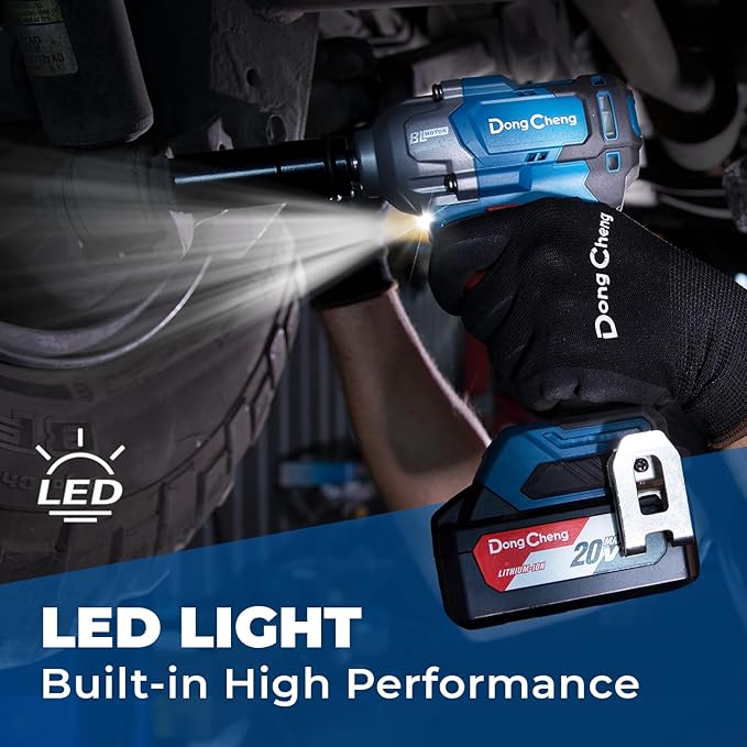 Dong Cheng 20V Brushless Impact Wrench, Max Torque 360 ft-lbs (488N.m), 1/2" with 3 Mode Speed, 2400 RPM Cordless Impact Gun, Includes 2 * 4.0Ah Battery and Charger, 4 Impact Sockets and Kit Bag