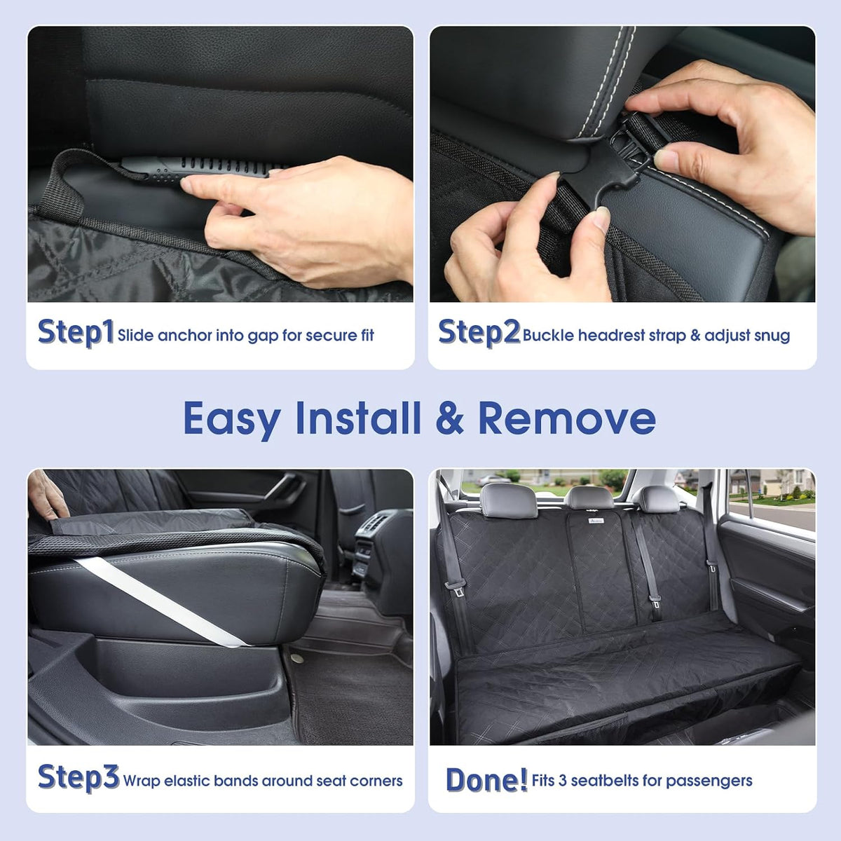 ALLANSING Upgraded 900D Heavy Duty Dog Back Bench Seat Cover for Large SUVs, Car Seat Protector, Seatbelt & Armrest Compatible, Waterproof & Non‑Slip for Dogs & Kids