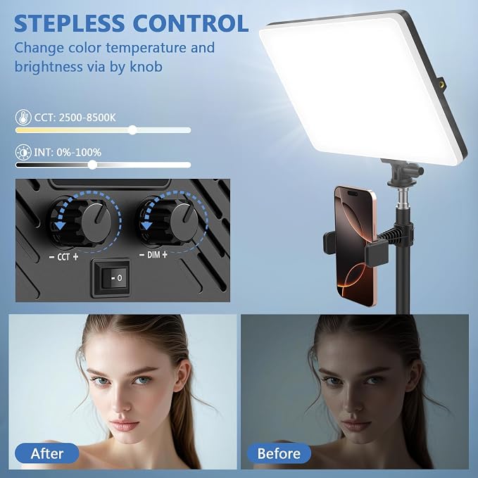 2 Pack Led Video Light Kit, 4000mAh Rechargeable Lithium Battery, Light Panel