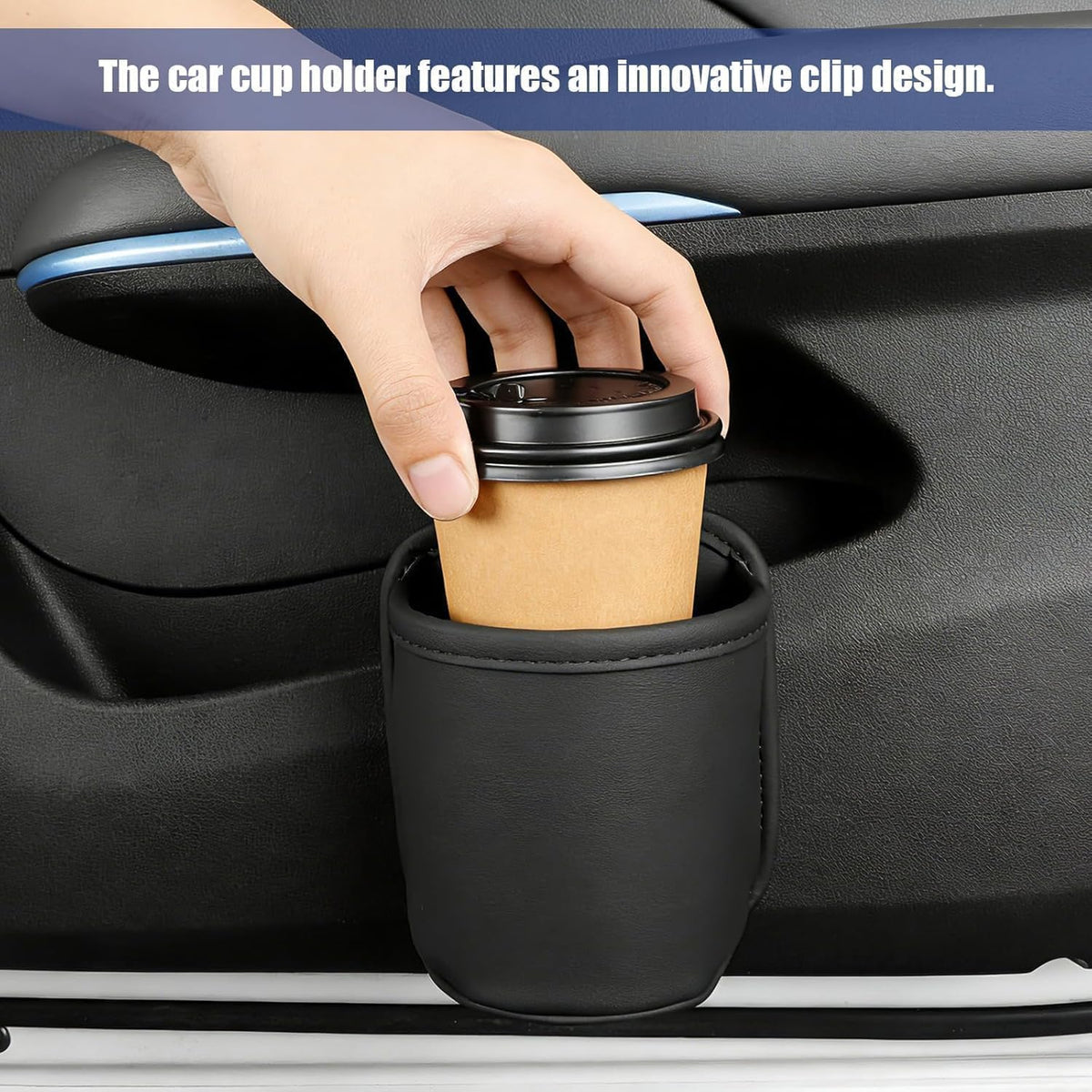 Car Cup Holder for Mitsubishi Eclipse Cross 2021-2024, Leather Door Side Drink Stand Automotive Hanging Storage Organizer Clip-On Vehicle Bottle Mount Pocket Black