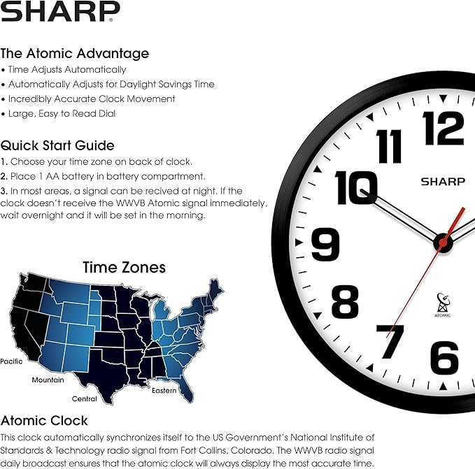 Sharp Atomic Analog Wall Clock