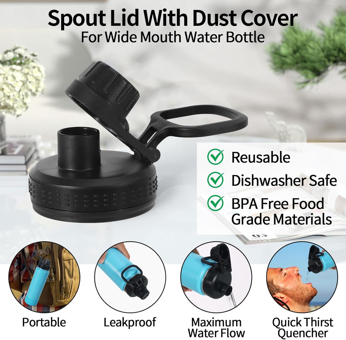 Thermoflask Lid Replacement - Leak-Proof Spout Lid for 12 oz, 14 oz, 18 oz, 32 oz, 40 oz, 64 oz | 2-Pack
