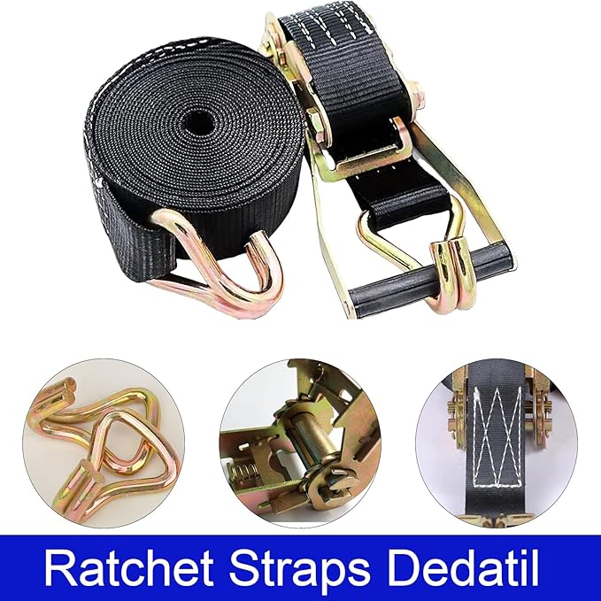 2PACK Ratchet Straps Heavy Duty, 8000 LBS Break Strength Ratchet Strap Tie Down, 2” x 40ft Black Tie-Down Ratcheting Cargo Truck Straps with Durable Double J Hook for for Truck (Black, 2IN X 40FT)