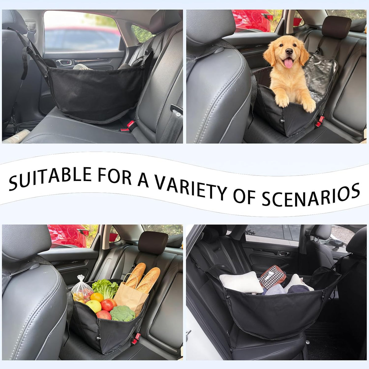 Car Seat Organizer, Collapsible Hammock Back Seat Storage Bag | Foldable Car Hanging Multifunctional Shopping Shoulder Bag,Reusable Tote with Drawstrings, Large Capacity for Car,Truck,SUV