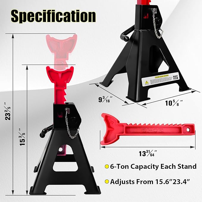 YATOINTO 6 Ton Jack Stands, 15.6"-23.4" Adjustable with Double Pin Locking,Heavy Duty Jack Stands with Extra Rubber Pads,Car Lifts for Home Garage,Lifting Various Vehicles,1 Pair Black