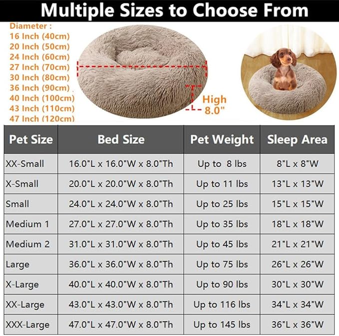 Calming Large Dog Bed & Cat Bed, 43 Inch Anti-Anxiety Donut Dog Cuddler Cat Bed, Warming Cozy Soft Dog Round Bed, Fluffy Faux Fur Machine Washable Pet Cushion for Medium Dogs & Cats (Multi Color)