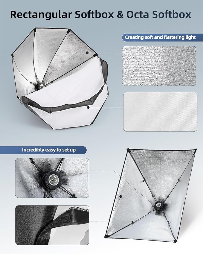 Skytex Softbox Lighting Kit 3Pack, 20x28in Soft Box | 135W 5500K E27 Bulb