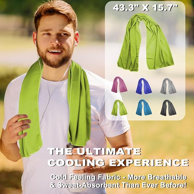 Cooling Towels 43.3" x 15.7" Lime Green - Ice Towel, Sweat Towel, Cooling Towels for Neck & Face & Cooling Neck Wraps for Summer Heat - Neck Cooler for Quick Cool Down for Gym, Running, Golf Sports
