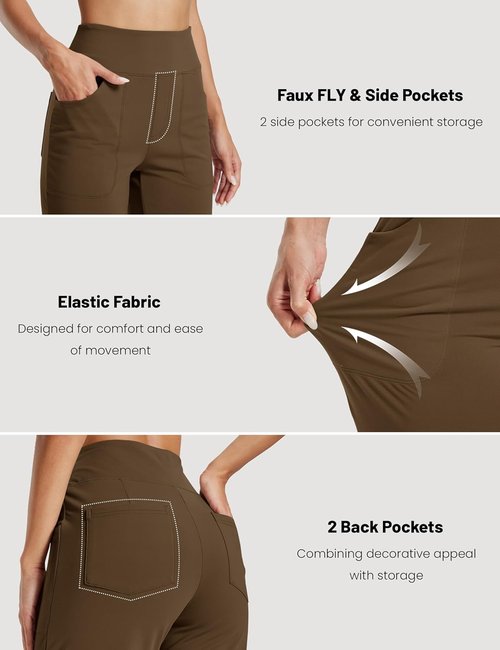 MAGCOMSEN Women's Fleece Lined Pants - High Waisted Thermal Yoga Sweatpants with Pockets