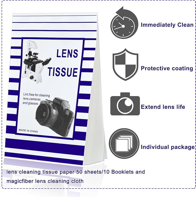 500 Pieces Lens Cleaning Paper Tissue and 2 Double Sided Cleaning Cloth-Lens