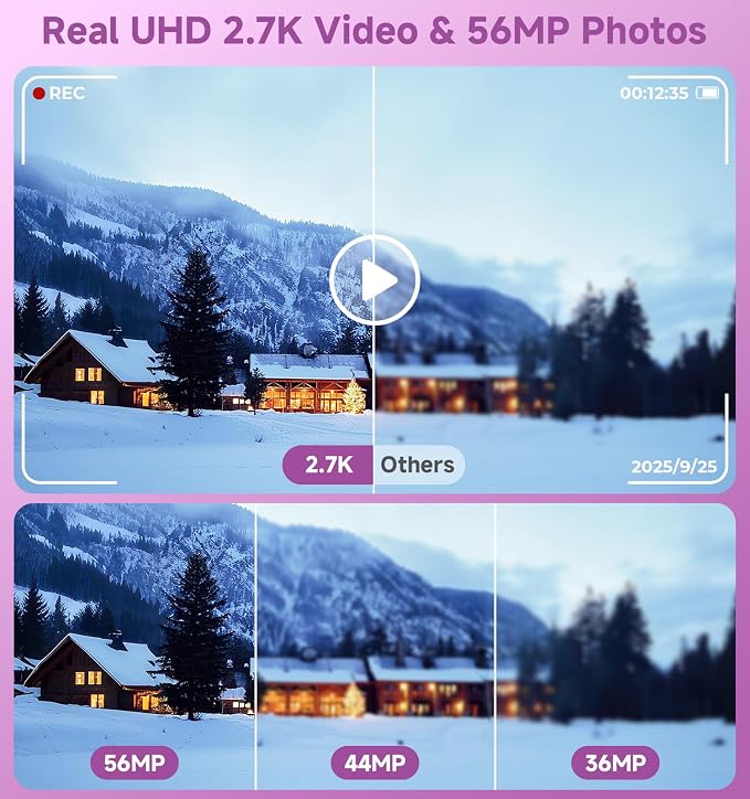 Digital Camera, 2026 Upgraded 56MP Dual-Screens Selfie Digital Camera, Small