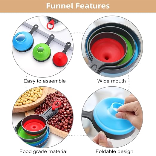 2 Set, 6 Pack Funnels for Filling Bottles, Dokpod Kitchen Funnels for Kitchen Use, Canning Funnel Wide Mouth, Small and Large Collapsible Silicone Funnel Set