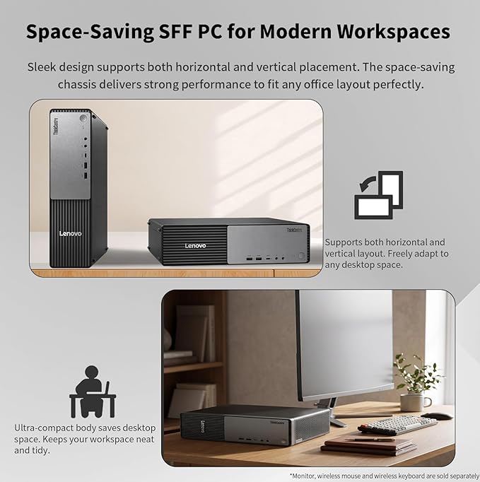 Lenovo ThinkCentre Neo 55s Business SFF Desktop, AMD Ryzen 5 220 (up to 4.9 GHz), 32GB DDR5, 2TB SSD, Support 2-Monitor 4K, HDMI, DP, Wired KB & Mouse, Wi-Fi, Win 11 Pro, 2026 Small PC, w/Bundle