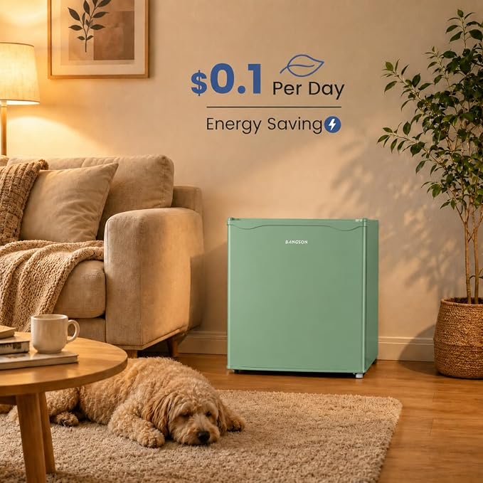 1.7 Cu.Ft Mini Fridge with Freezer for Dorm Office,Green | Compact Refrigerator Office, Energy Saving Small Fridge Reversible Single Door, Low Noise for Bedroom Small Apartment