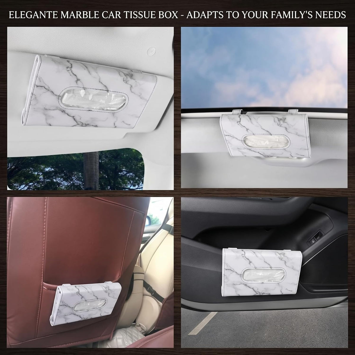 Car Tissue Holder, Marble White Print Sun Visor Napkin Holder