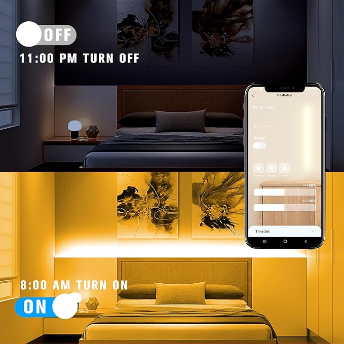 DAYBETTER COB LED Strip Lights, 16.4 ft/5 m 1600 LEDs Bright Warm White LED Light Strips with Remote and App, 3000K Dimmable LED Tape Light, Indoor COB LED Lights for Bedroom, DIY Lighting, Room Decor
