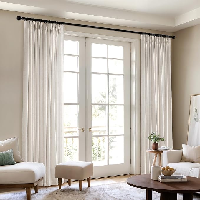 Memory Trained Pinch Pleated Curtains 105 Inches Long, Viral Linen Pinch Pleat