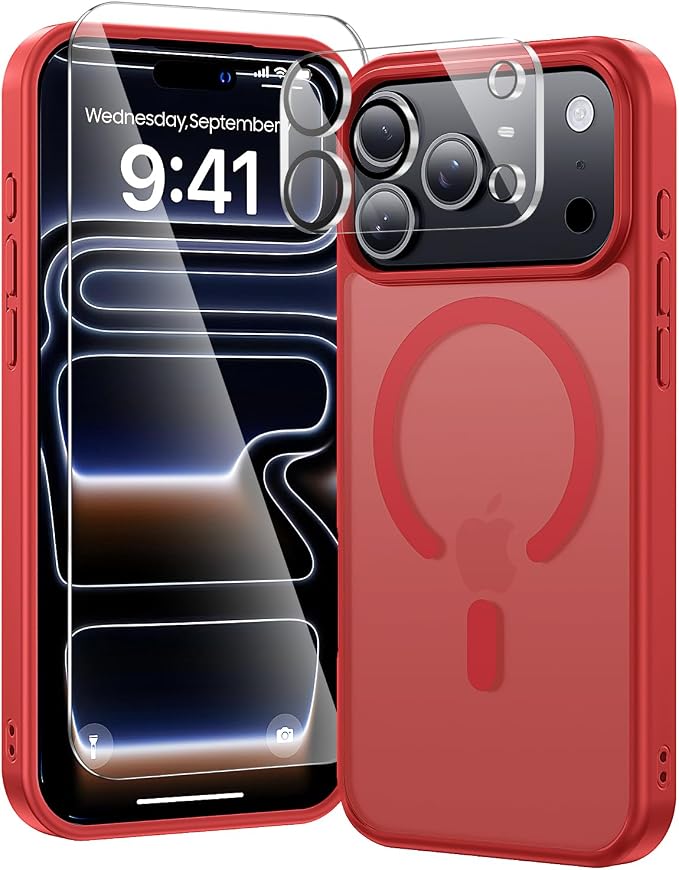 toushion 3 in 1 for iPhone 17 Pro Case Matte Red, Fits MagSafe, Screen