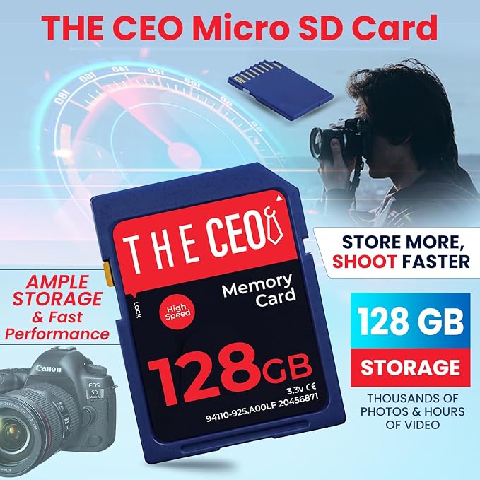 THE CEO SD Card for Camera 128GB Class 10 Memory Card UHS-I Compatible