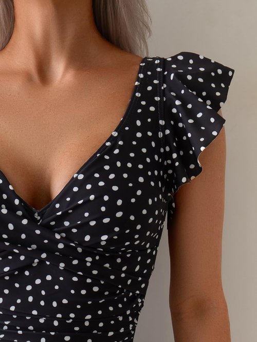 Aidonger One Piece Swimdress - Tummy Control Ruffle Swimsuit for Women | V-Neck Tie Knot Design
