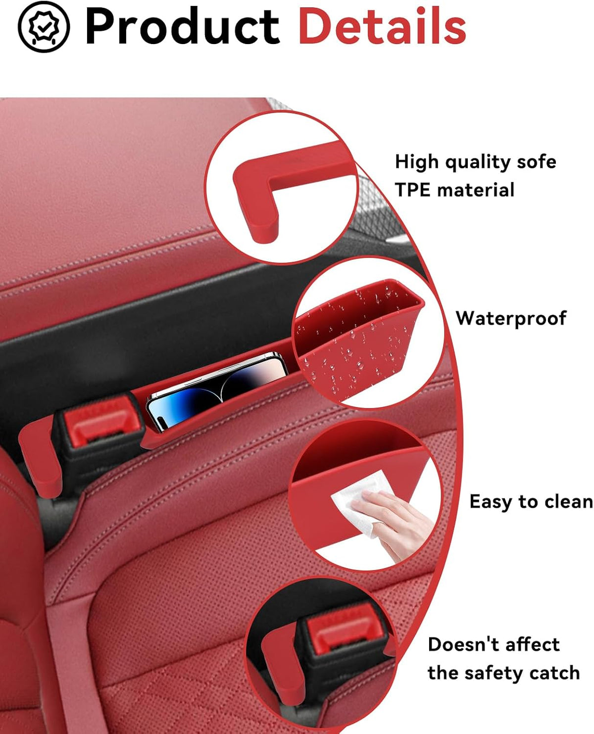 Car Seat Gap Filler, Seat Gap Organizer with Phone Holder, Car Seat Accessories, Car Organizer Fit SUV Truck-2PCS Red