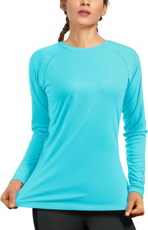 Isnowood Women's UPF 50+ Sun Protection Long Sleeve Swim Shirt - Athletic Rash Guard for Hiking & Running