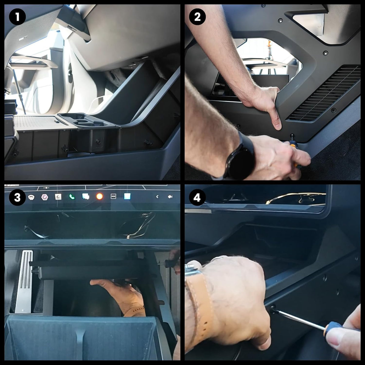 Lower Center Console Organizer for Cyber Truck 2023 2024 2025 2026, Custom Fit Double-Layer Floor Storage Tray Insert, Cyber Truck Accessories Interior Storage Box (Interior Black)