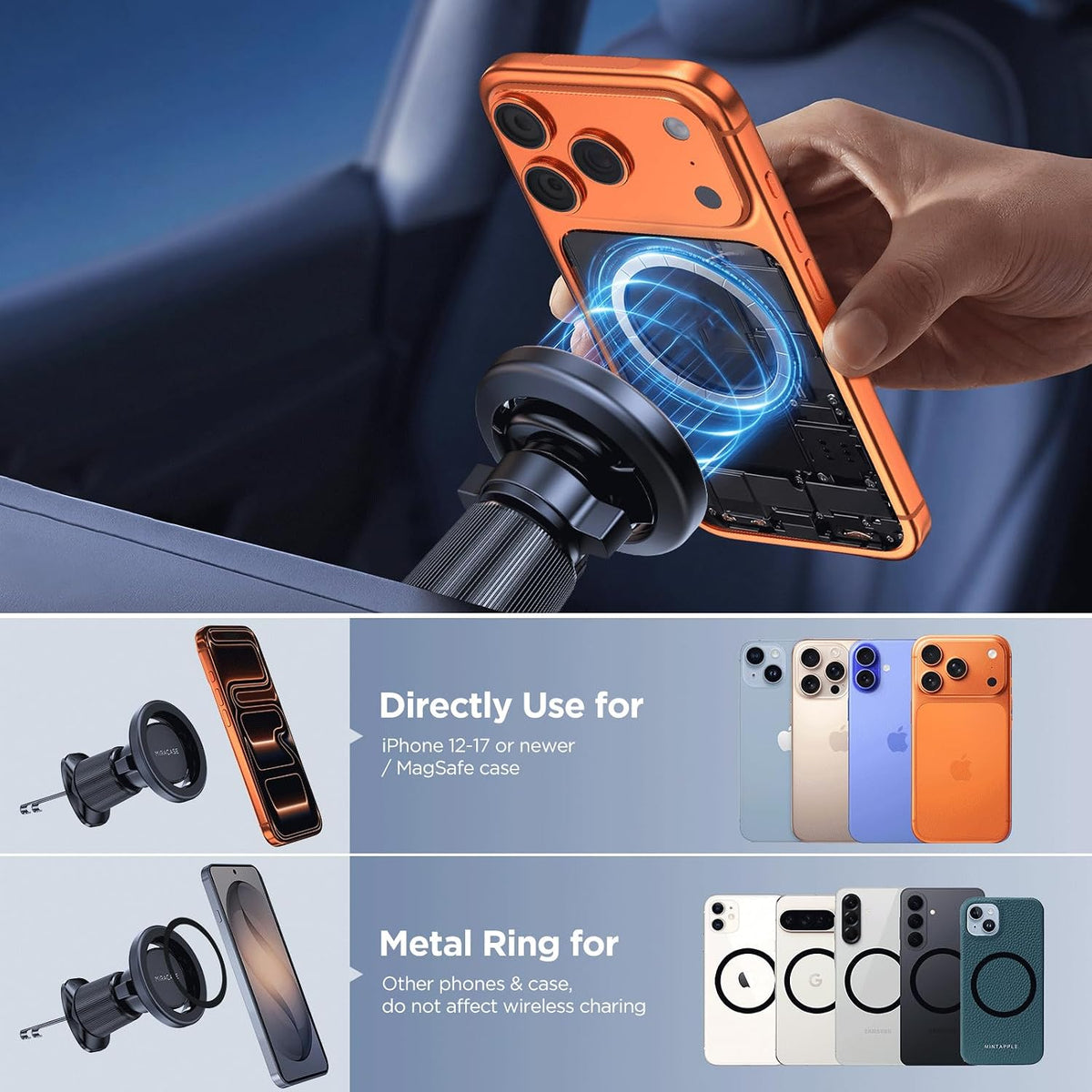 Miracase Car Phone Holder for Magsafe [Strong Magnets] Magnetic Phone Holders for Your Car, 360°Adjustable Air Vent Hands Free GPS Navigation Mount Cradle Fit iPhone 17-12 & All Smartphones, Black