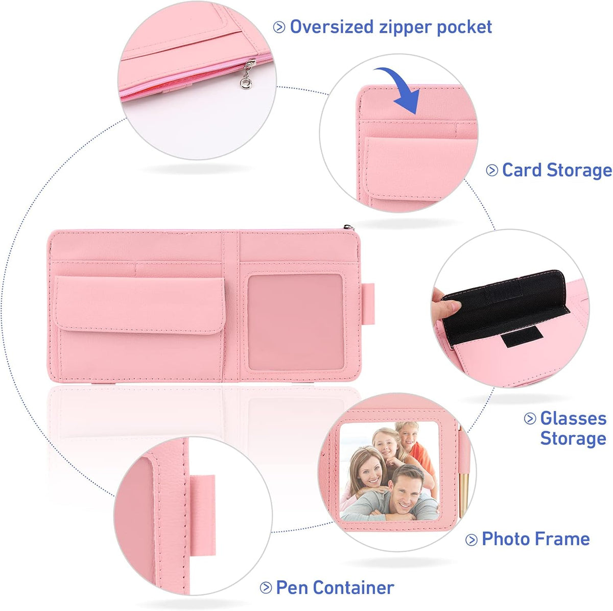 Pink Car Sun Visor Organizer, Multi-Pocket Storage Pouch for Trucks & SUV