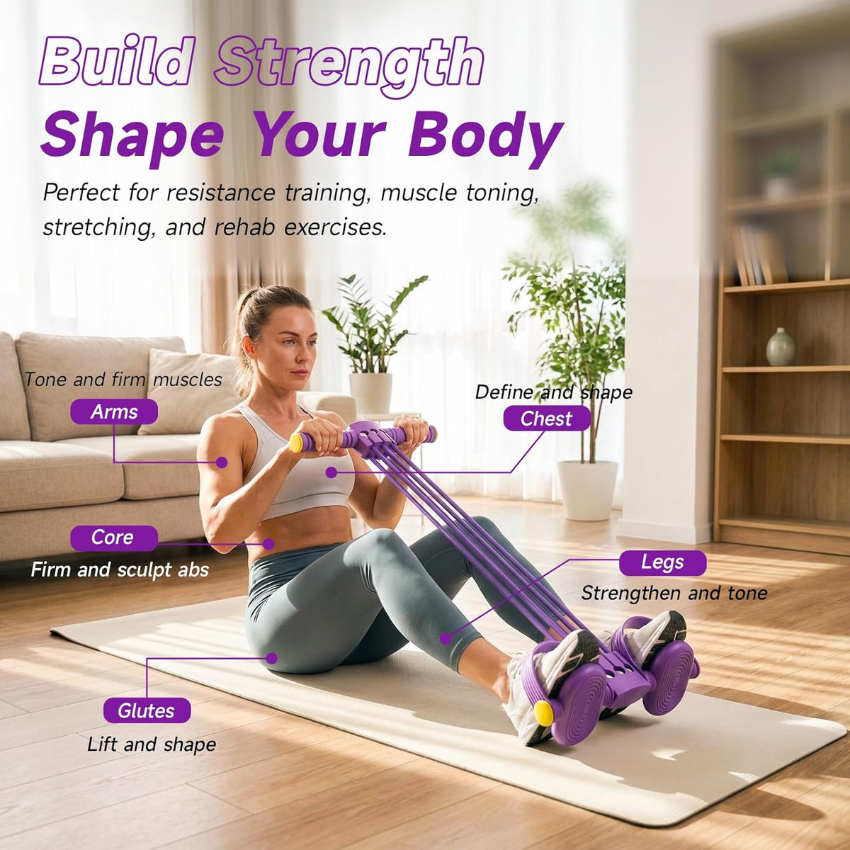 Pedal Resistance Bands - Adjustable 6-Tube Heavy-Duty Rubber Bands for Full Body Workout | Home Fitness