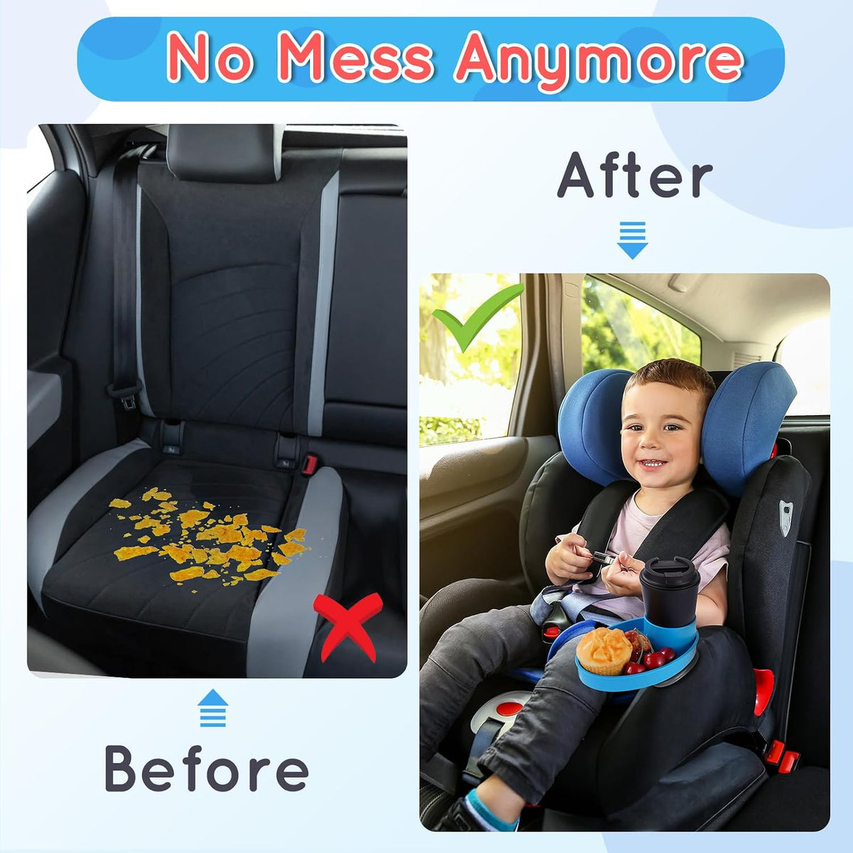 Car Seat Snack Tray Cup Holder 2.5-2.8in Travel Table Road Trip