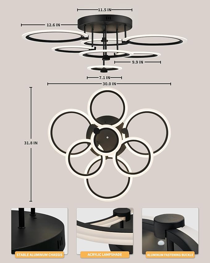 Modern LED Ceiling Light 7 Rings Dimmable Fixtures