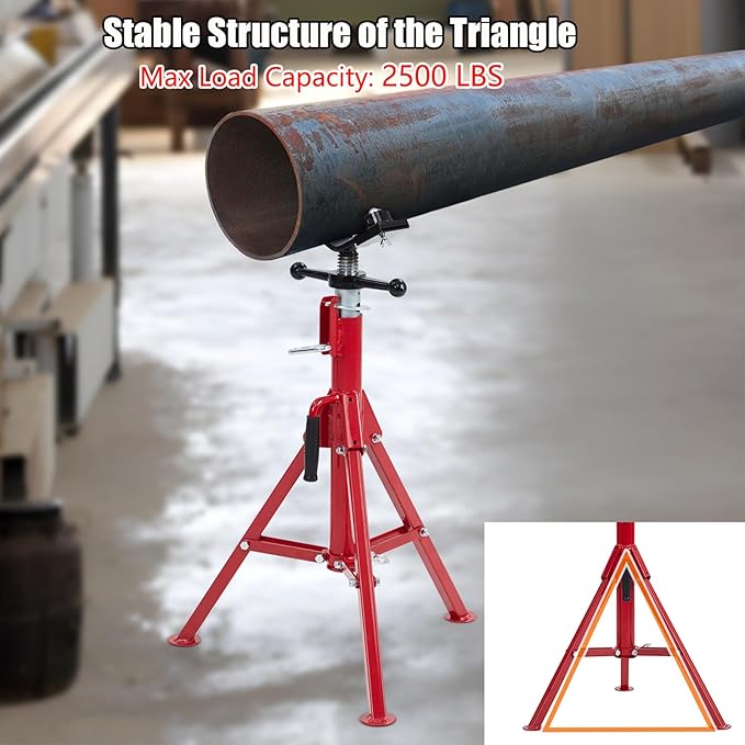 PioneerWorks V-Head Pipe Stand - 2-Ball Transfer - 2500 lb Capacity - Adjustable Height 20-52 Inch, Folding Pipe Jack Stand for Welding Pipe Threading（Pipe Jacks*2