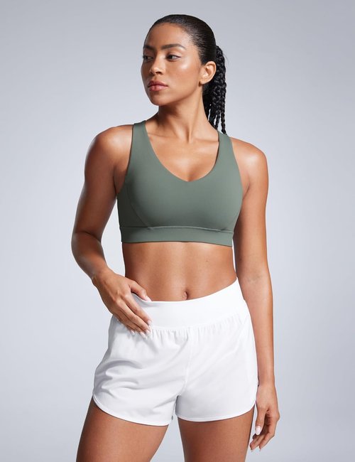 CRZ YOGA Sports Bra - Butterbreeze Criss Cross Back with Adjustable Straps | V Neck Padded Crop Top