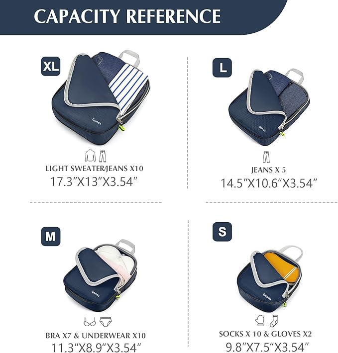 Gonex Compression Packing Cubes, 3pcs/4pcs Expandable Storage Travel Luggage Bags Organizers
