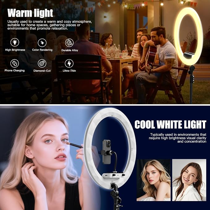 Ring Light with Stand and Phone Holder, Professional LED Circle Light with 78"
