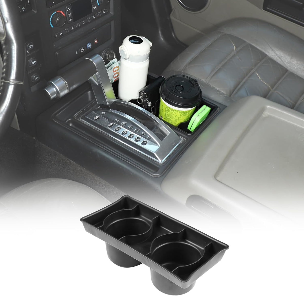 Center Console Cup Holder Compatible with Hummer H2 2003-2009 TPE Cup Holder Expander Pad Console Tray Box Interior Insert Storage Container Accessories