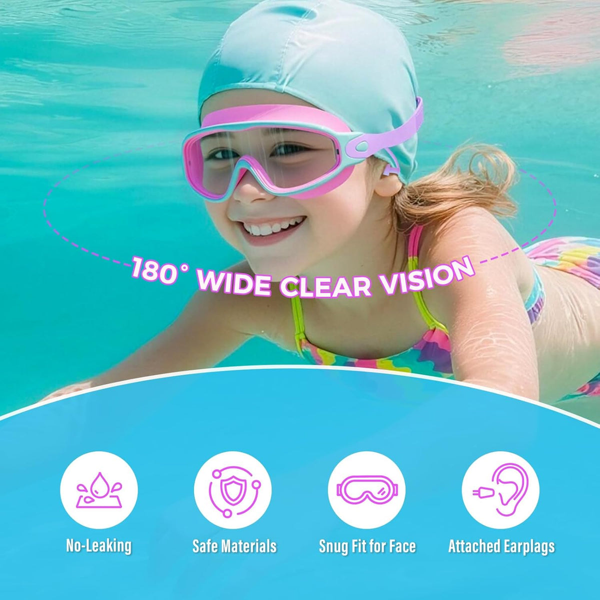 Skiennix Swimming Goggles - Anti-Fog UV Protection with Earplugs | Large Frame for Kids 4-12