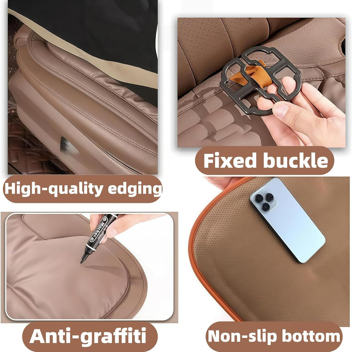 Car Seat Cushion, 2026 New Skin-Friendly Leather Seat Cushions, Breathable Dirt-Repellent Memory Foam Pad for Most Auto & Office Chairs (Black)