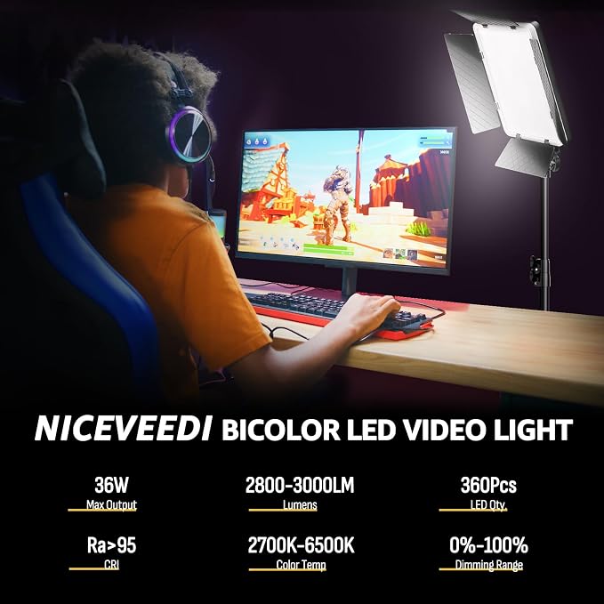 NiceVeedi 36W Photography Lighting, Bi-Color Studio Light, CRI 95+, Dimmable AC