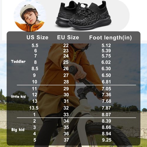 Boys Girls Shoes Kids Sneakers Lightweight Breathable Athletic Running Tennis Fitness School Child Sock Shoes Black Grey Big Kid Size 5