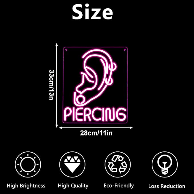 Ear Piercing Neon Sign, Cool Pink Dimmable LED Creative Ear Earring Neon Light