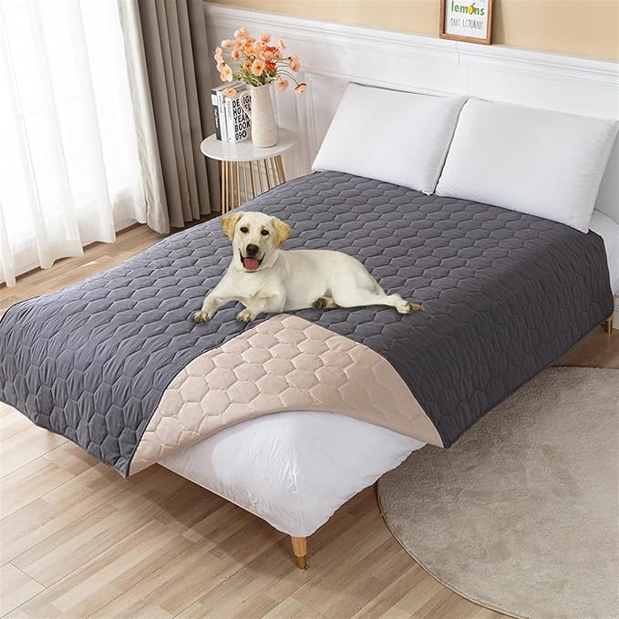 GIBZ Waterproof Dog Bed Cover Anti Slip Pet Furniture Protector Washable Blanket Large Soft Quilted Mat, Dark Grey, 100x127cm