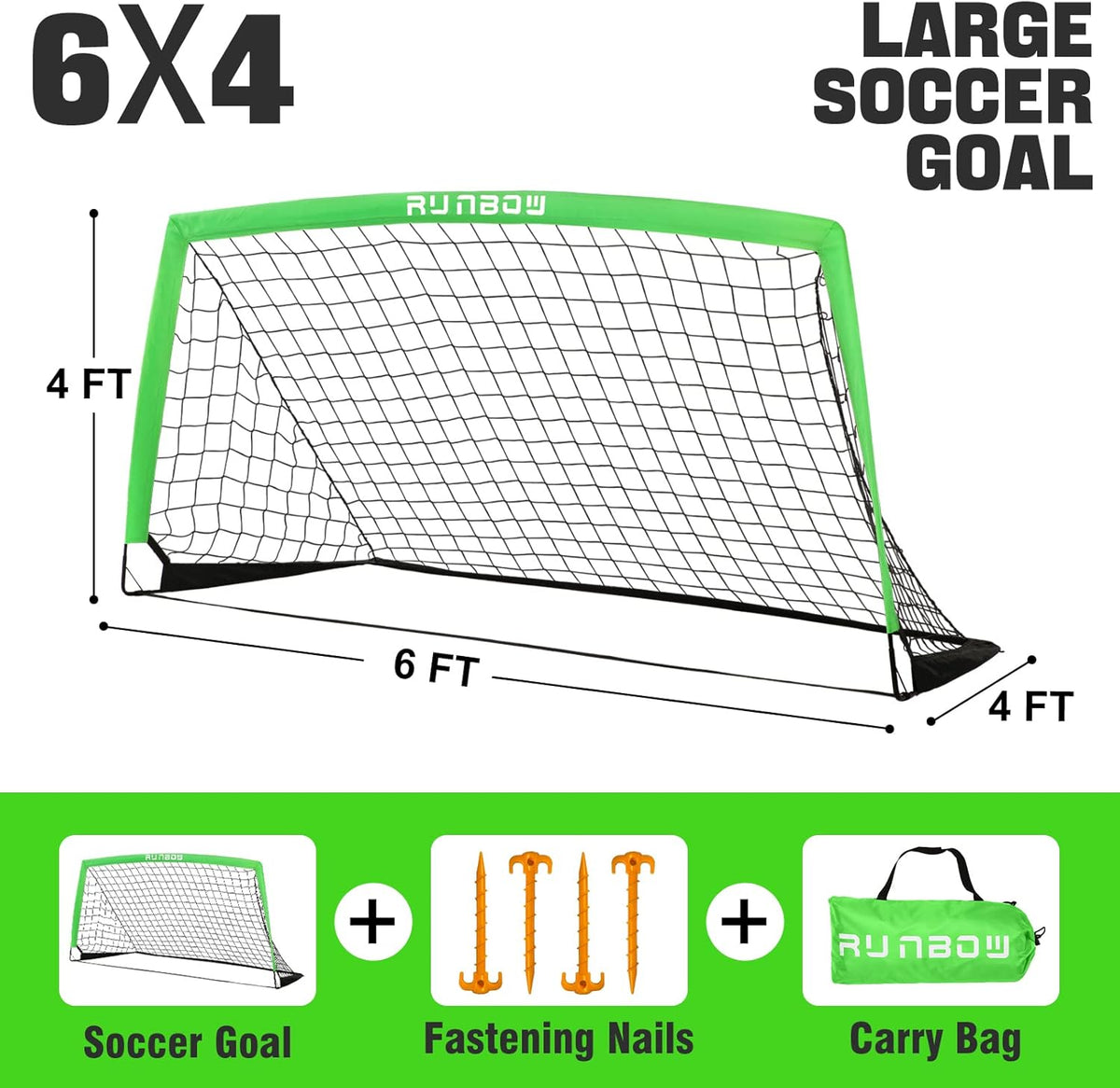 RUNBOW Kids Soccer Goal - 6x4 FT Portable Folding Net with Carry Bag for Backyard & Indoor Training