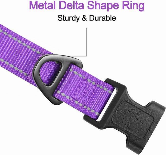 Joytale Reflective Dog Collar,Soft Neoprene Padded Breathable Nylon Pet Collar Adjustable for Small Dogs,Purple,S
