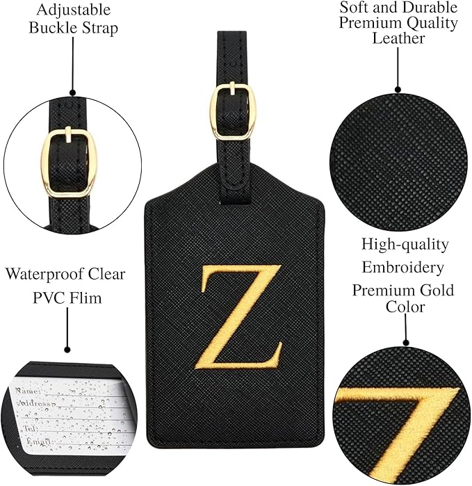 Luggage Tag PU Leather for Suitcase Baggage Handbag Travel Bag Label Suitcase Tag Label Tag w. Name Card & Privacy Cover (Z)