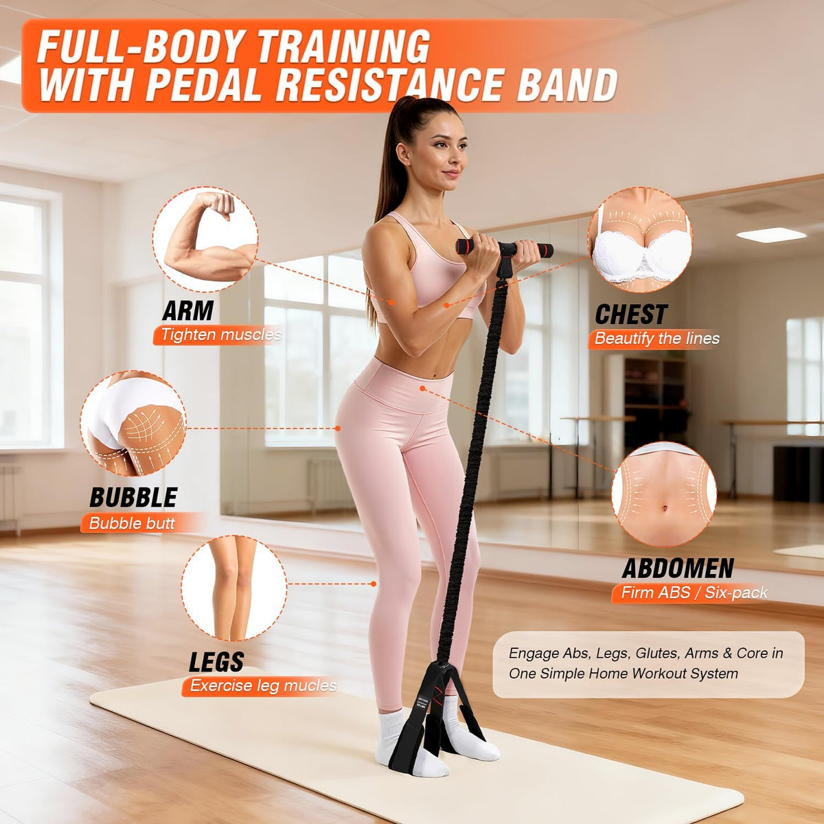 Pedal Resistance Bands - Upgrade Women’s Exercise Bands for Full Body Training | Core, ABS, Legs, Glutes